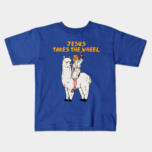 Jesus Takes The Wheel Kids T-Shirt by Oiyo